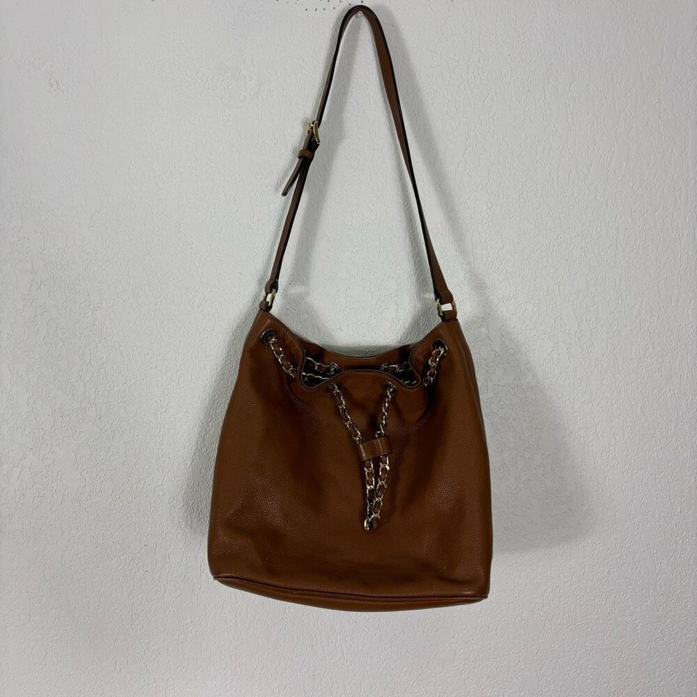 Michael Kors Brown Leather Frankie Chain Front Shoulder Purse
